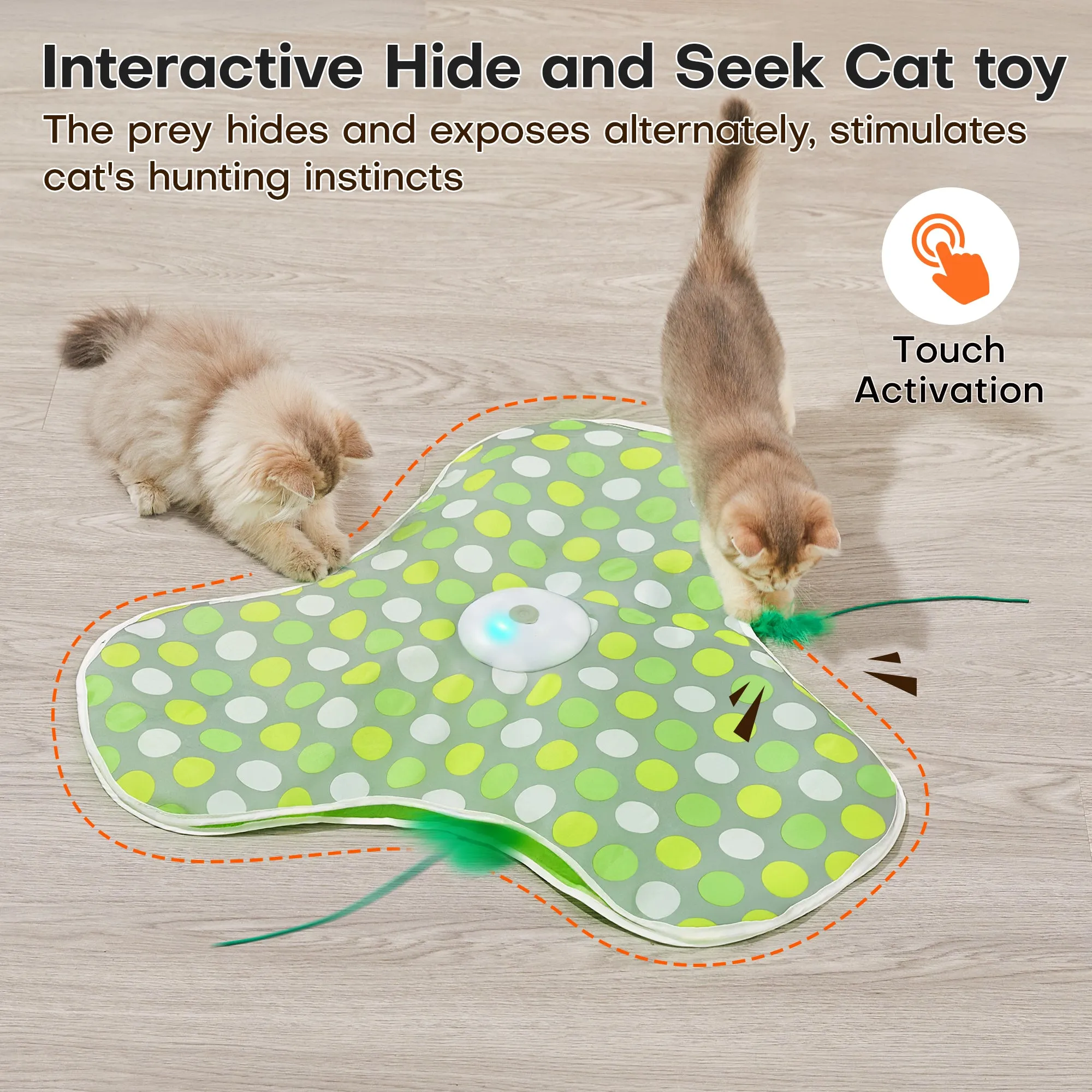 Potaroma Interactive Hide and Seek Cat Toys, in-The-Cover Moving Feather, Kitten Wand Toy,