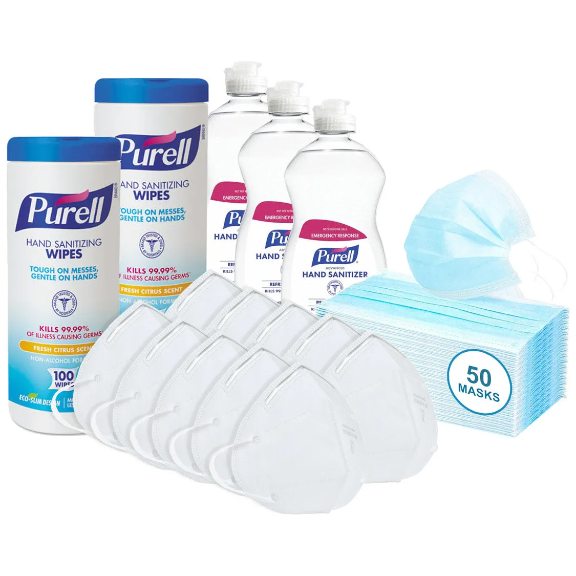 Purell Hand Sanitizer Kit w/ Purell Sanitizing Hand Wipe Canister and Masks