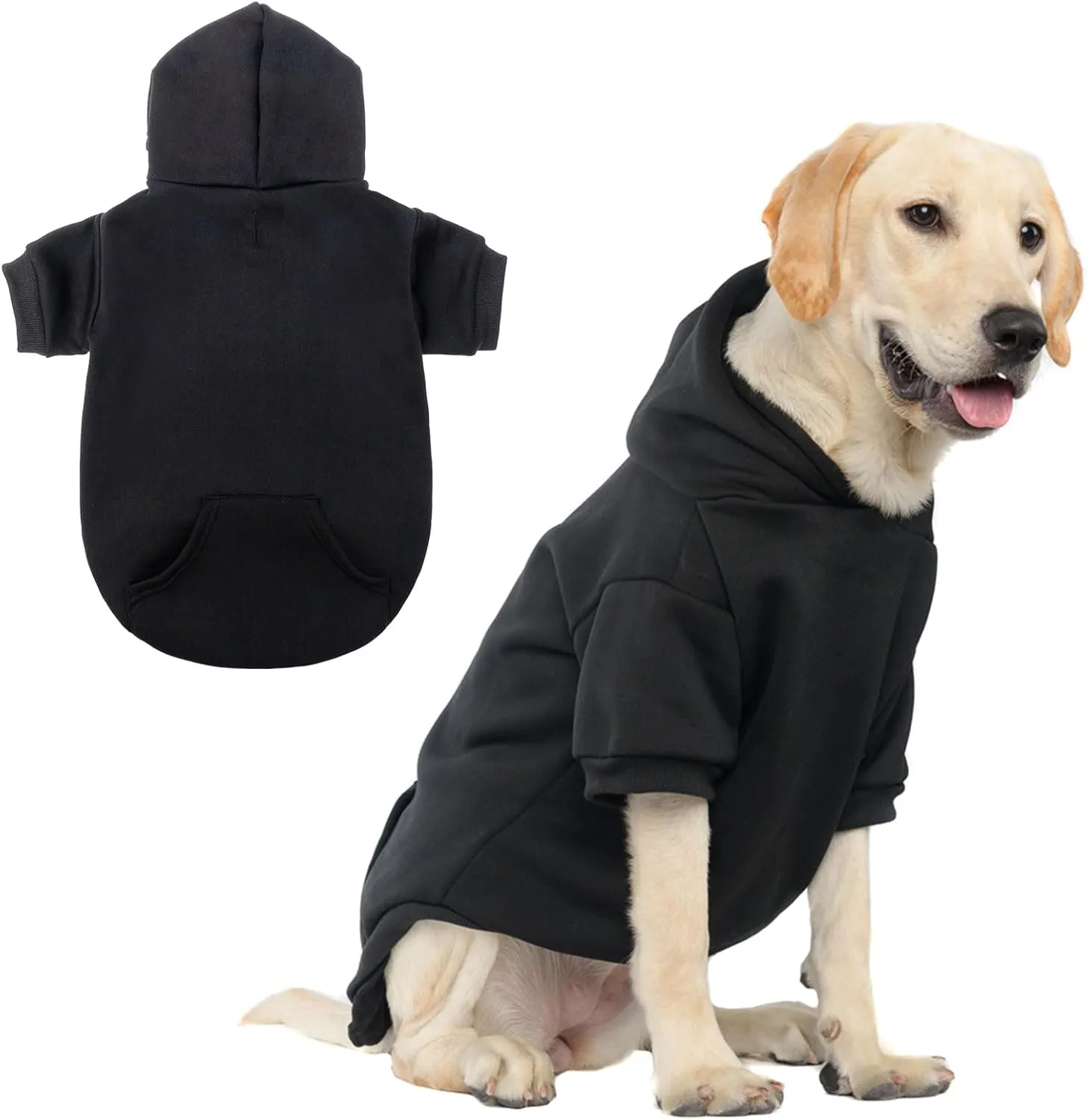 SCENEREAL Hoodie Sweater for Small Medium Large Dogs, Fleece Sweatshirt With Hat and Pocket, Soft Cotton Winter Clothes for S to XL Sizes, Black (L)