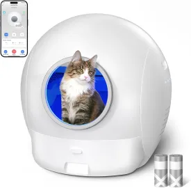 Self Cleaning Litter Box, BONJELA S2 Automatic Cat Litter Box, APP Control Smart Litter Robot Extra Large for Multiple Cats, Double Safety Protection, Odor-Free Waste Disposal White
