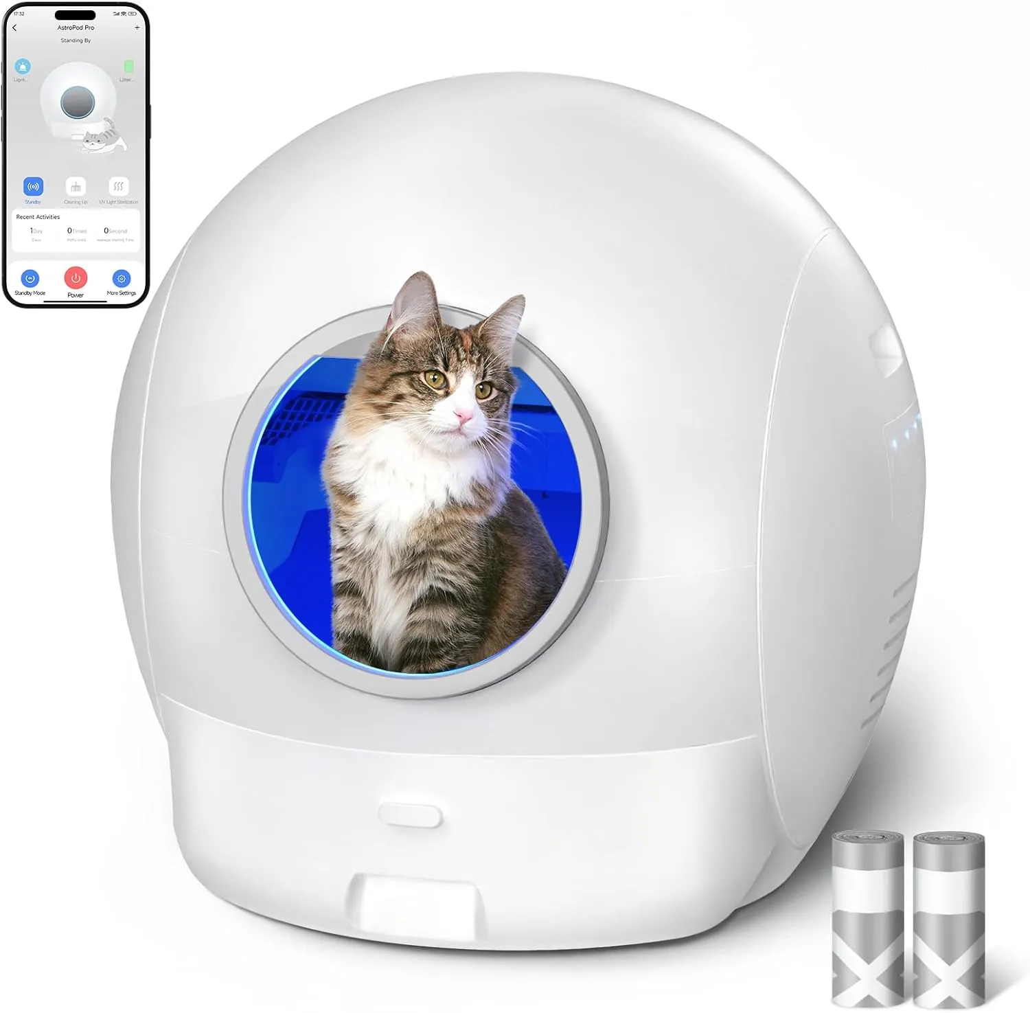 Self Cleaning Litter Box, BONJELA S2 Automatic Cat Litter Box, APP Control Smart Litter Robot Extra Large for Multiple Cats, Double Safety Protection, Odor-Free Waste Disposal White