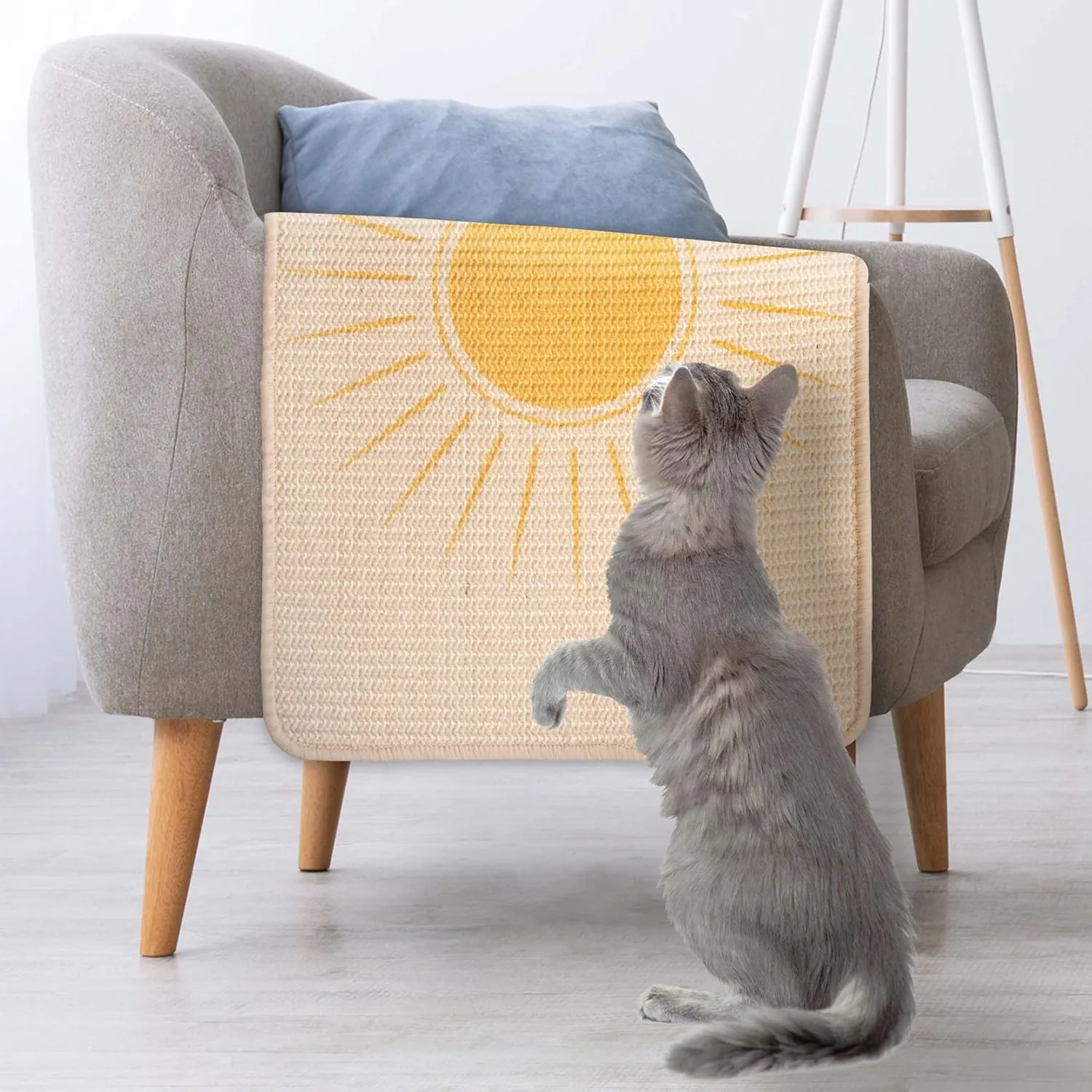 Sisal Cat Scratcher, Catnip Fish Toy, Cat Wall Scratcher, Couch Protector, Scratching Mat - 24 X 15.8 with 12 Adhesive Velcro Stripes