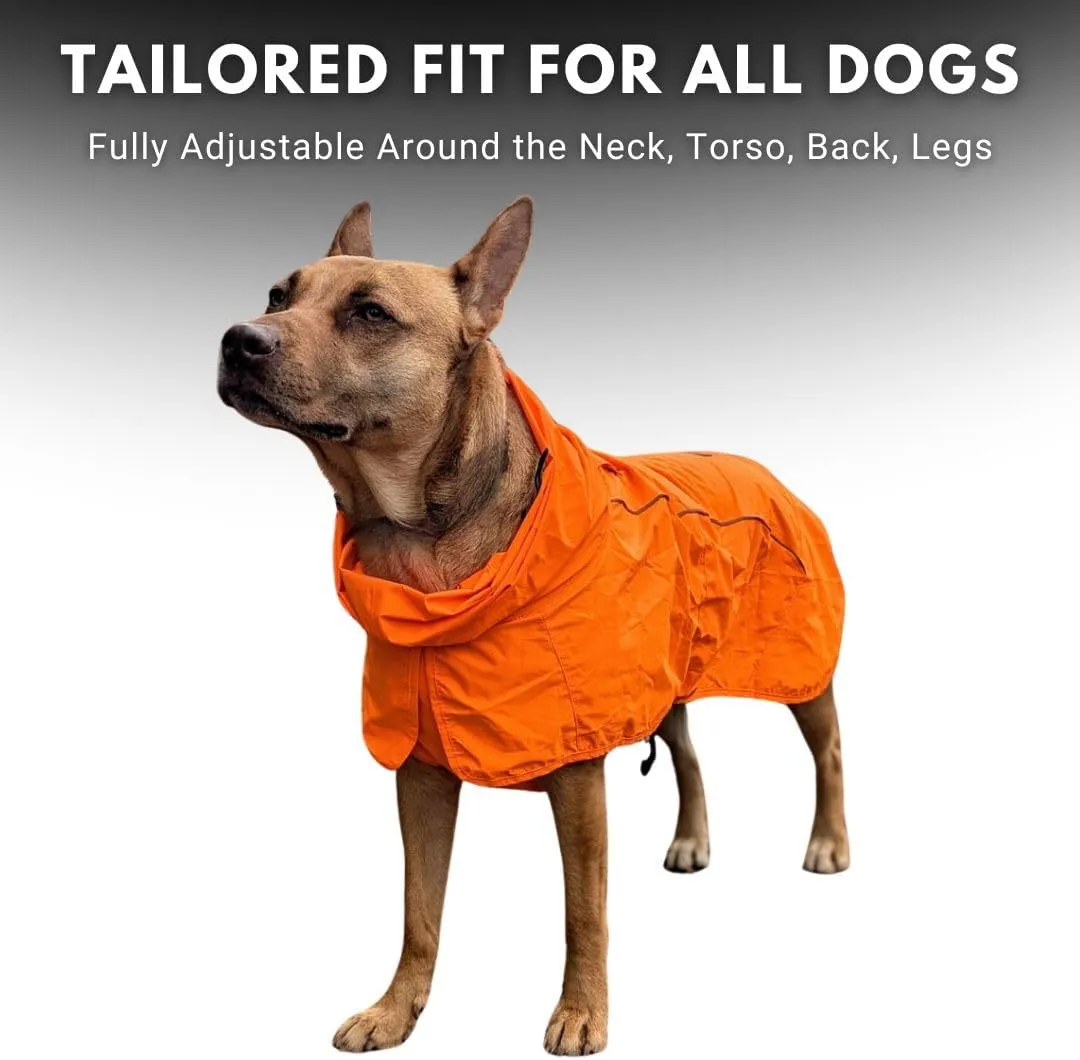 Spark Paws Dog Raincoat, Waterproof Windproof Rain Jacket, for Small Medium Large Extra Large Dogs, Reflective Breathable Full-Body Coverage Dry Suit - Orange - XL