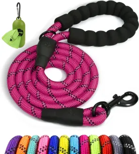 Taglory Rope Dog Leash 6 FT with Comfortable Padded Handle, Highly Reflective Threads Leash for Medium Large Dogs, 1/2 inch, Hotpink