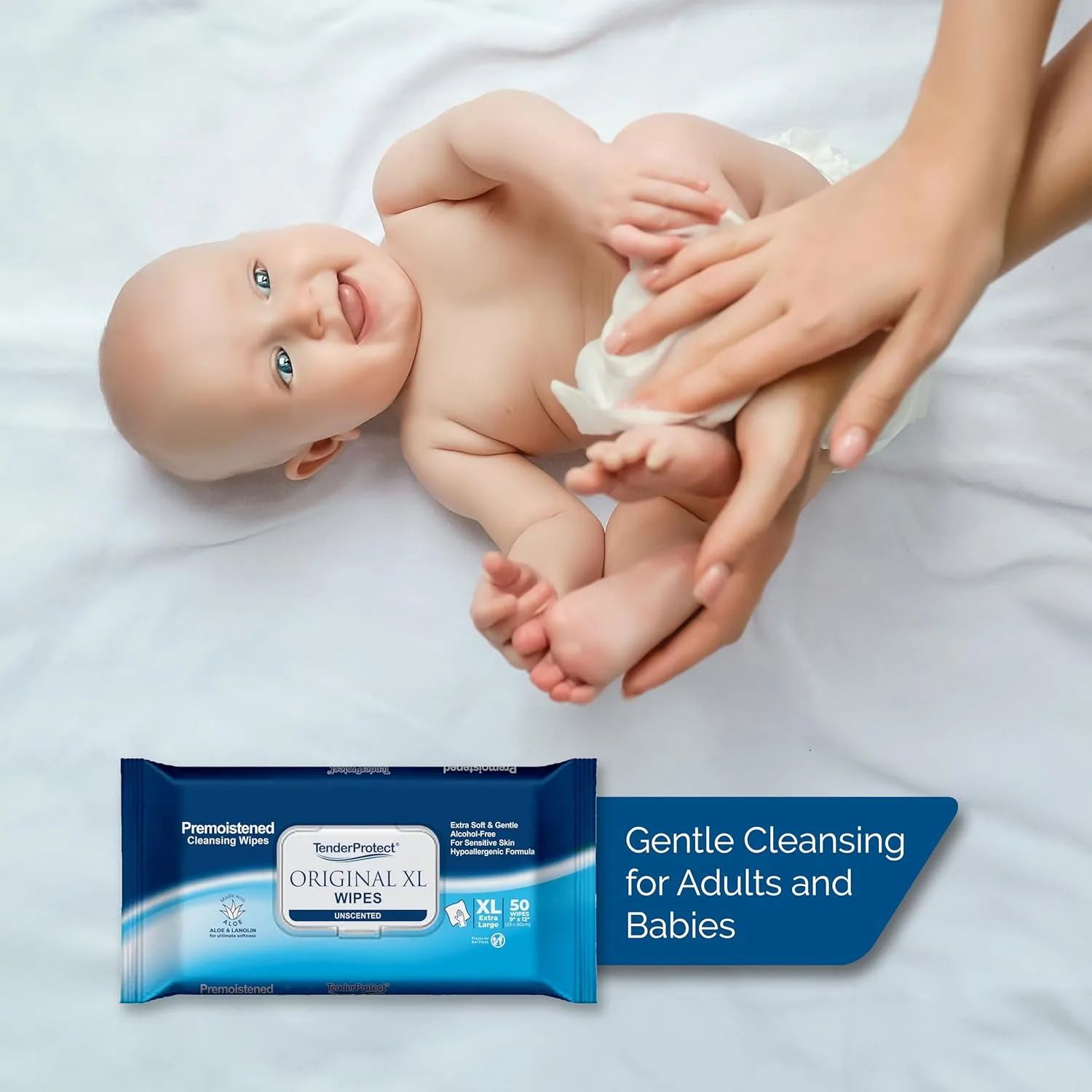 TenderProtect Original XL Premium Adult Wipes (600 Ct), Extra-Large 9"x12" Wet Wipes with Aloe, Wash Cloths for Babies & Elderly, Incontinence, Hands & Body Cleaning
