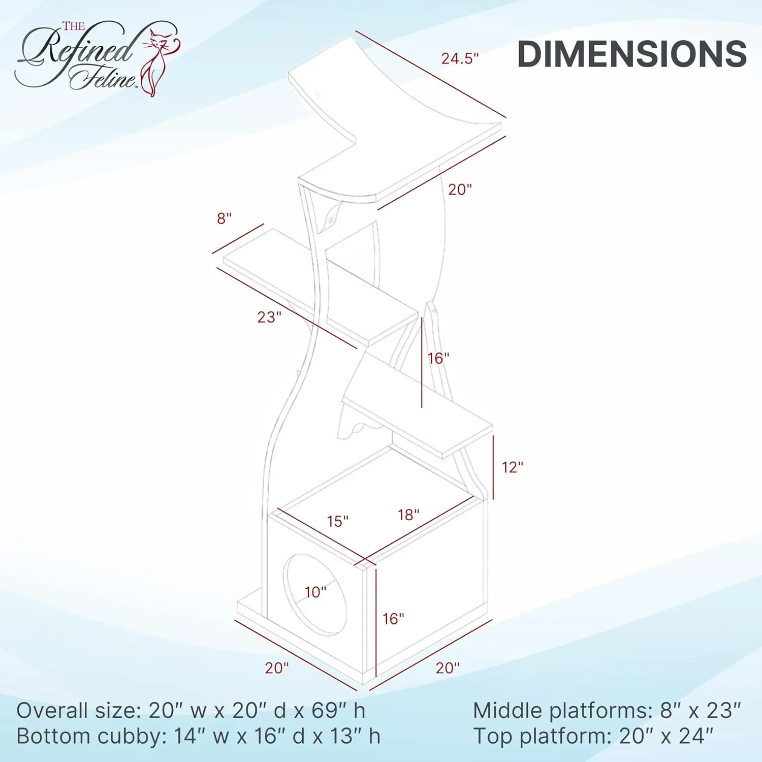 THE REFINED FELINE 69 Inch Tall Black Espresso Lotus Cat Tower, Multi-Level Modern Cat Tree for Indoor Cats with Scratching Post, Climbing Cat Condo with Cushioned Cubby