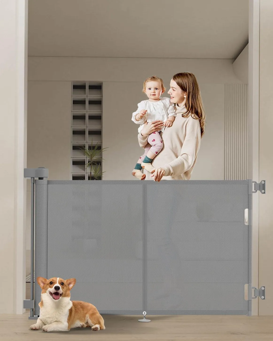 Upgrade 59" Retractable Baby Gates with Reinforced Strip Design to Prevent Crawling Through, 34" Tall Retractable Gate for Baby and Pet, 5 FT Baby Gates for Stairs, Doorways, Hallways