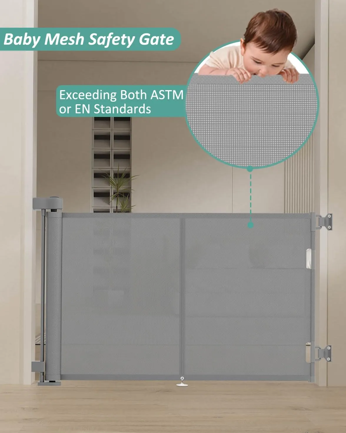 Upgrade 59" Retractable Baby Gates with Reinforced Strip Design to Prevent Crawling Through, 34" Tall Retractable Gate for Baby and Pet, 5 FT Baby Gates for Stairs, Doorways, Hallways