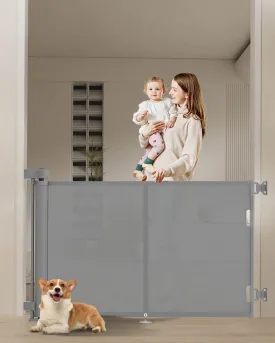 Upgrade 59" Retractable Baby Gates with Reinforced Strip Design to Prevent Crawling Through, 34" Tall Retractable Gate for Baby and Pet, 5 FT Baby Gates for Stairs, Doorways, Hallways