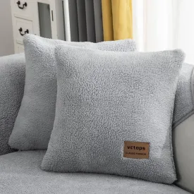 vctops 2 Pack Double-Sided Sherpa Fleece Throw Pillow Covers for Couch Bed Sofa Soft Warm Plush Cushion Covers Luxury Fuzzy Furry Pillow Cover (Grey,18"x18")