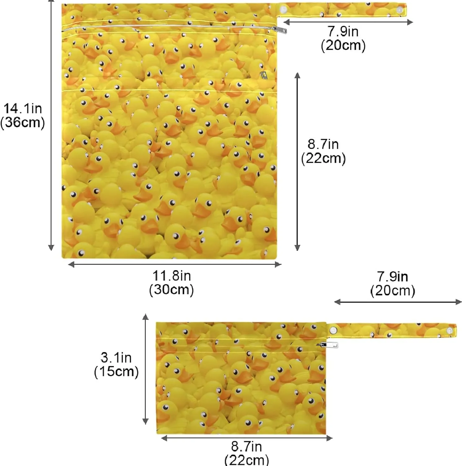 visesunny Yellow Duck Toy 2Pcs Wet Bag with Zippered Pockets Washable Reusable Roomy Diaper Bag for Travel,Beach,Daycare,Stroller,Diapers,Dirty Gym Clothes,Wet Swimsuits,Toiletries