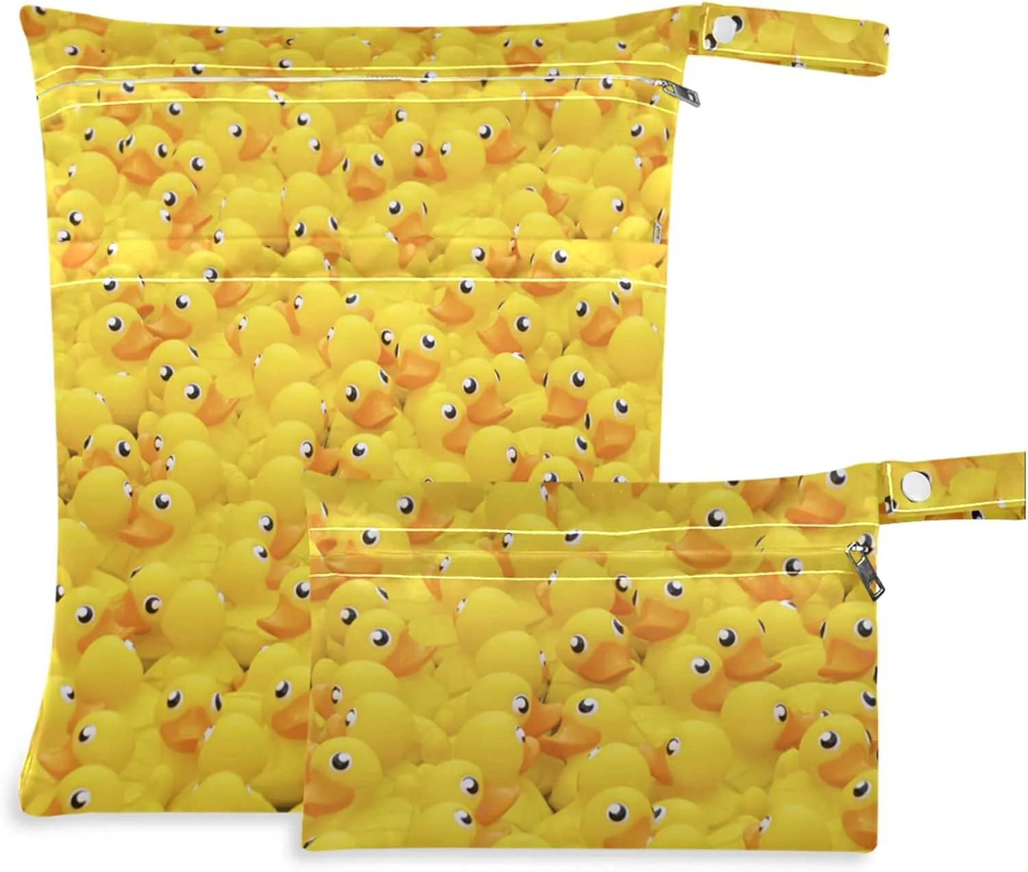 visesunny Yellow Duck Toy 2Pcs Wet Bag with Zippered Pockets Washable Reusable Roomy Diaper Bag for Travel,Beach,Daycare,Stroller,Diapers,Dirty Gym Clothes,Wet Swimsuits,Toiletries
