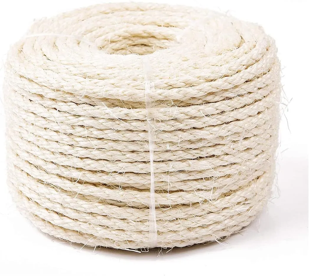 Yangbaga Sisal Rope for Cats 66FT, Hemp Rope for Scracthing Post Replacement, Odor Free 1/4in Diameter, Come with a Play Ball