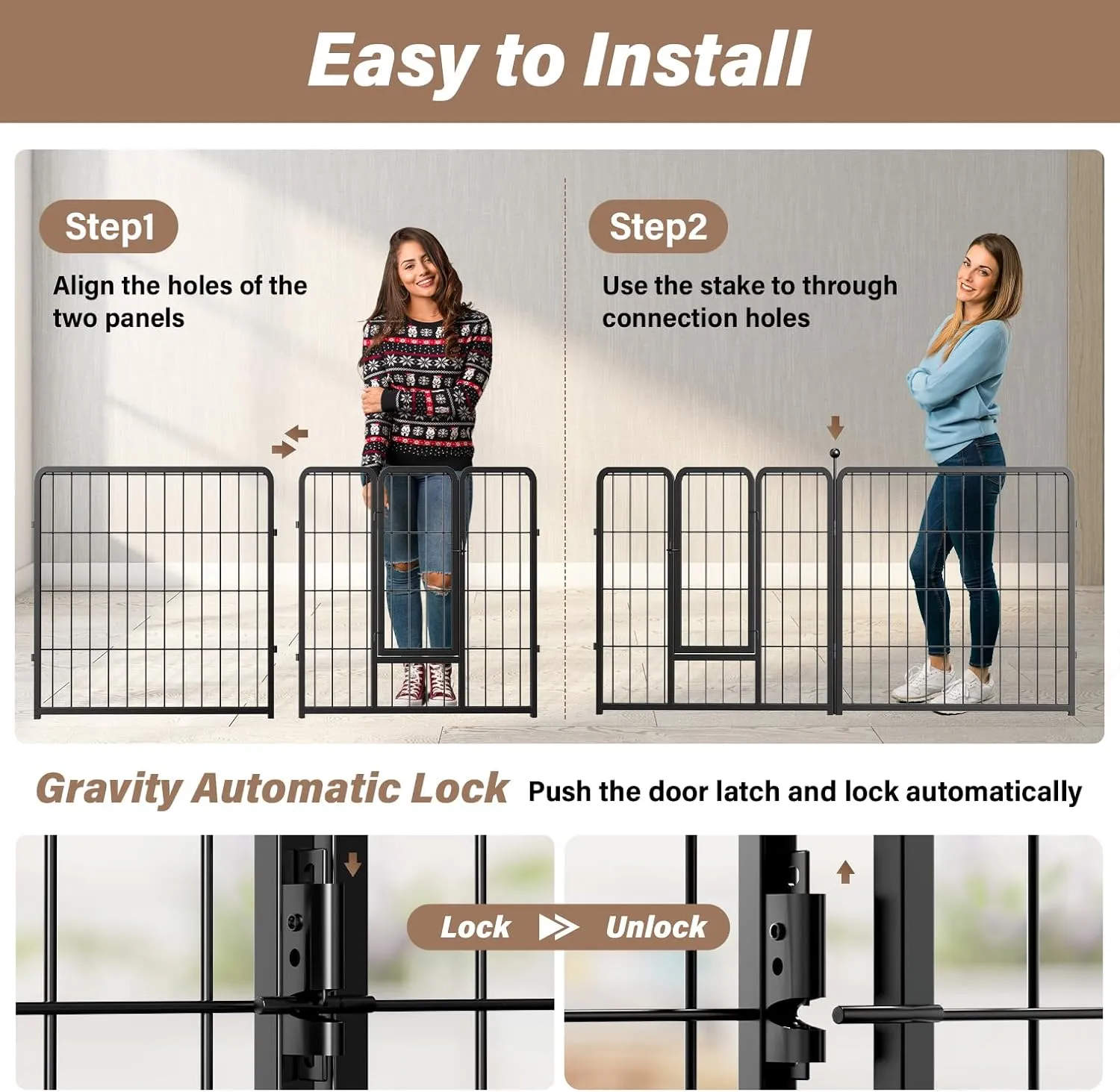 YSSOA Dog Playpen Indoor, Puppy Playpen Indoor Outdoor for Yard, Camping, RV, 24" Height 8 Panels Heavy Duty Dog Pen for Puppies/Small Dogs, Black