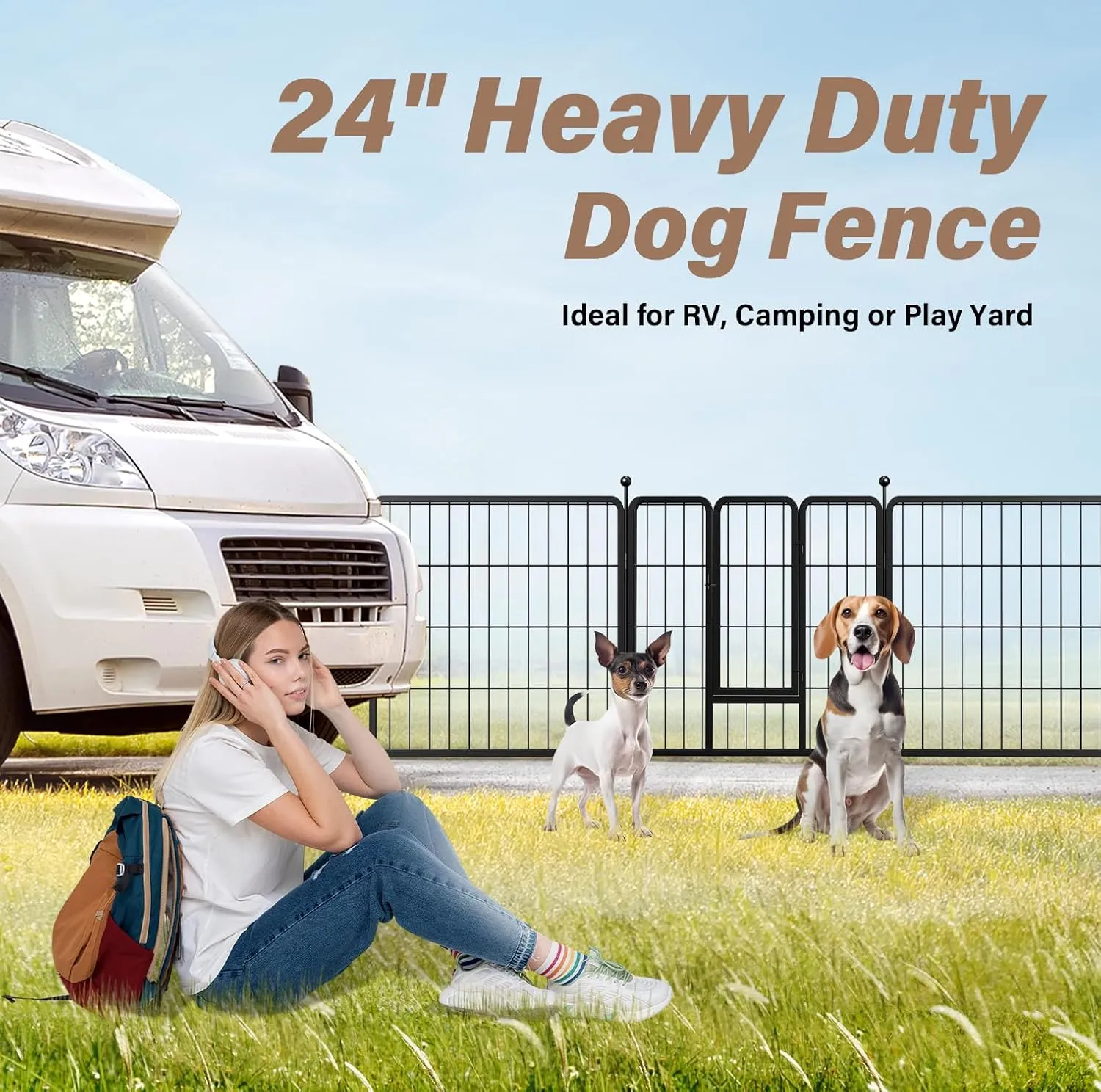 YSSOA Dog Playpen Indoor, Puppy Playpen Indoor Outdoor for Yard, Camping, RV, 24" Height 8 Panels Heavy Duty Dog Pen for Puppies/Small Dogs, Black
